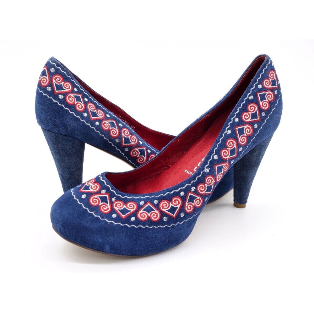 Jeffrey Campbell Blue and Red Embroidered Heels